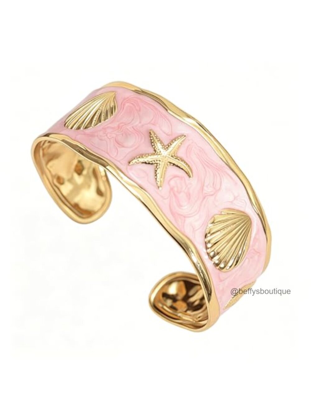 Chunky Gold Cuff Bracelet Boho Shell Starfish Open Adjustable Summer Beach